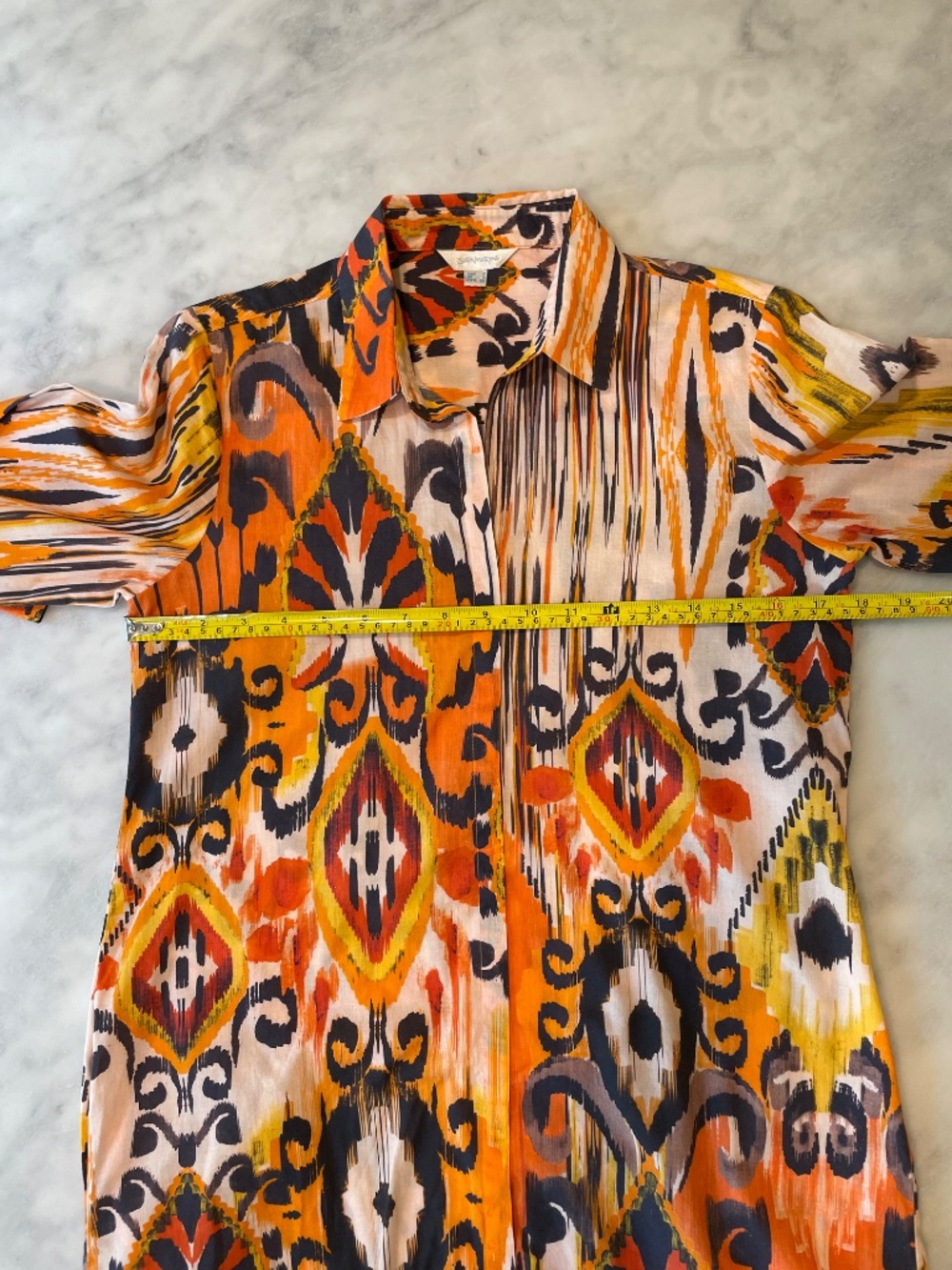Santorini Ikat Print Cotton Button-Down Shirt Dress with Pockets Size 4 (EU 36) - Picture 10 of 11